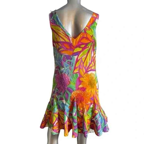 Lauren Ralph Lauren Drop Waist Sleeveless DBL Vneck Flowy Floral Dress Size 4 - Picture 2 of 14